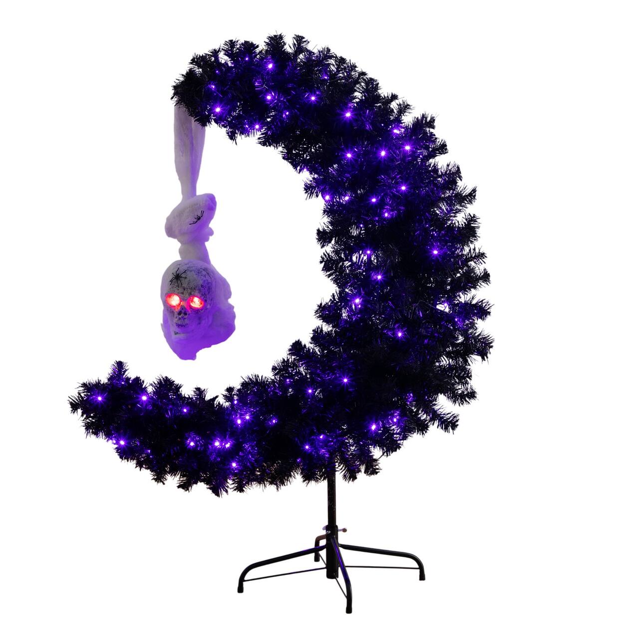 4ft. Pre-Lit Artificial Halloween Black Moon & Skull Tree with 250 Orange & Purple LED Lights